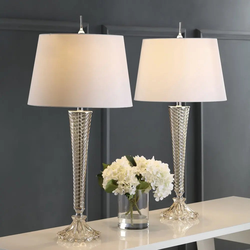 Set of Two 32" Champagne Novelty Table Lamps LED With Globe Shades HomeRoots