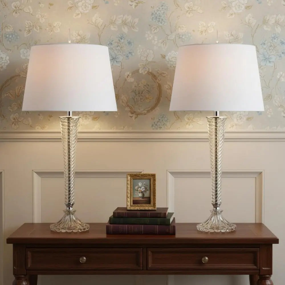 Set of Two 32" Champagne Novelty Table Lamps LED With Globe Shades HomeRoots