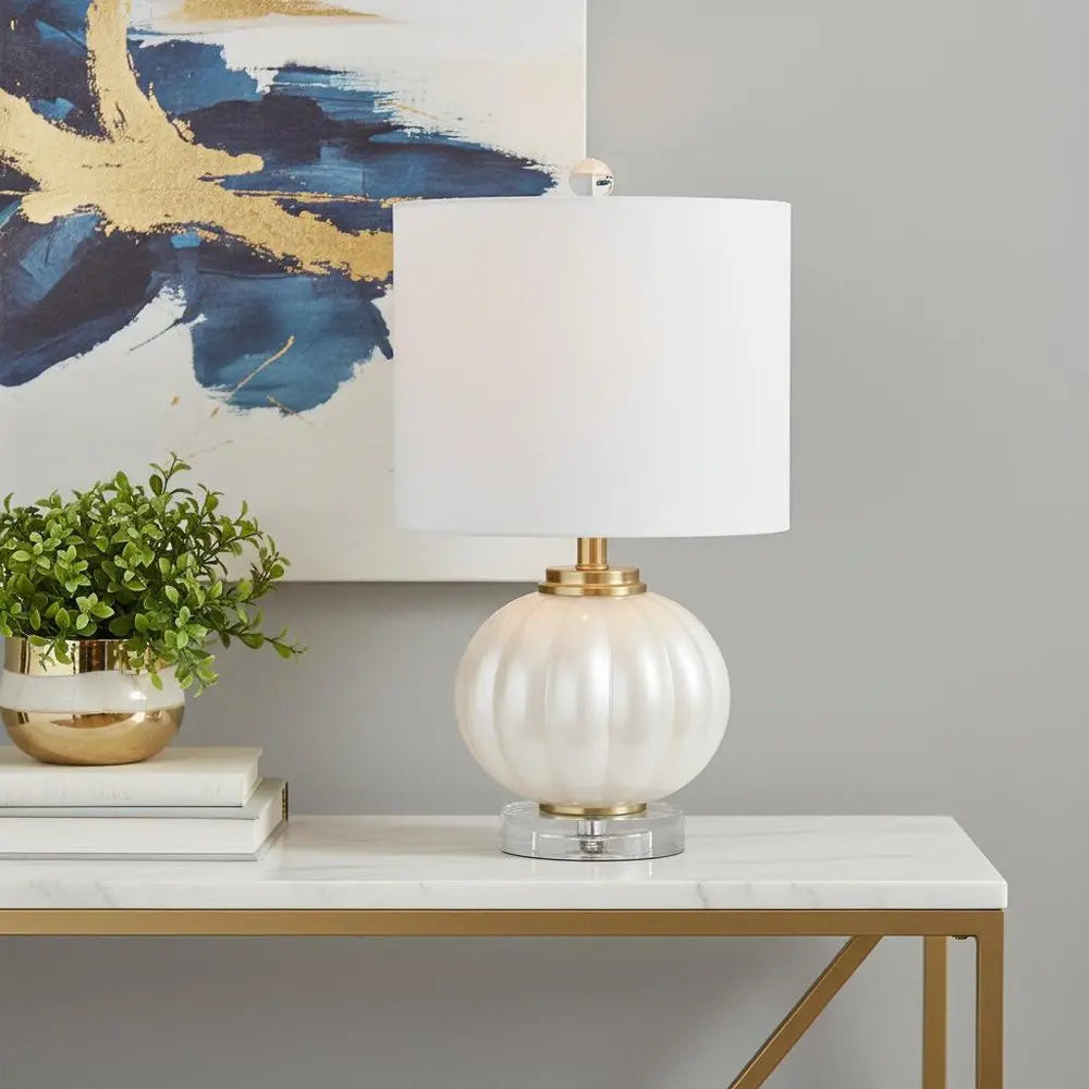 18" Clear Novelty Table Lamp LED With Drum Shade HomeRoots