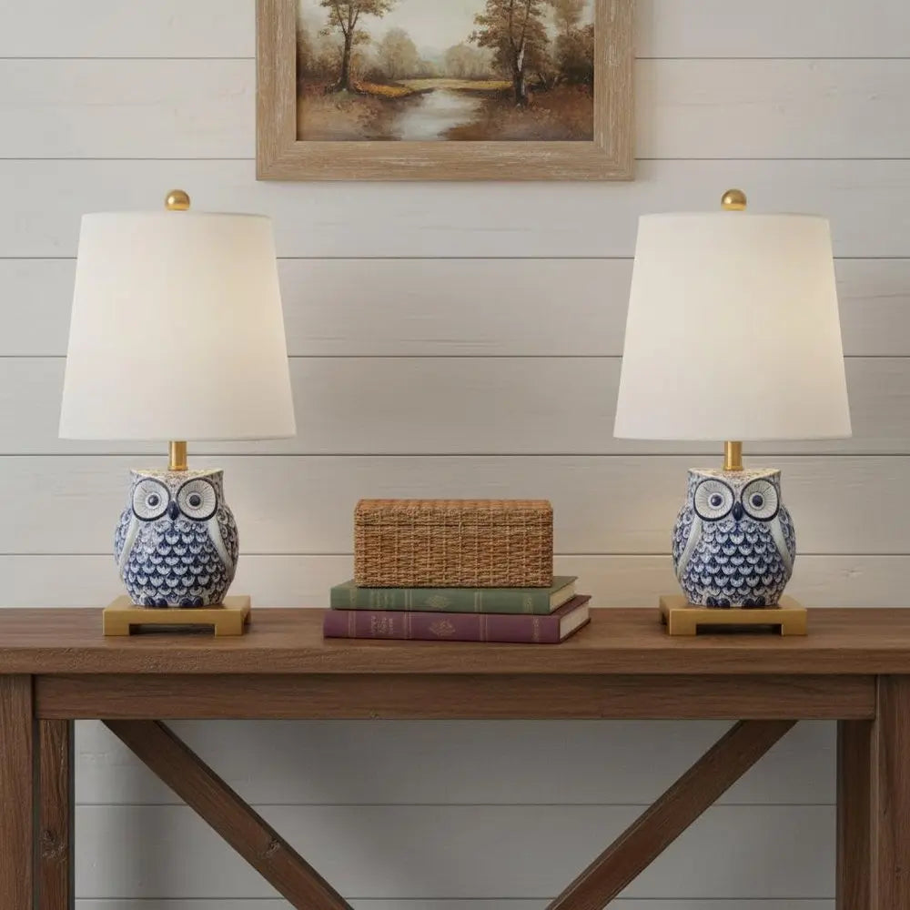 Set of Two 16" Gold Novelty Desk Lamps LED With Drum Shades HomeRoots