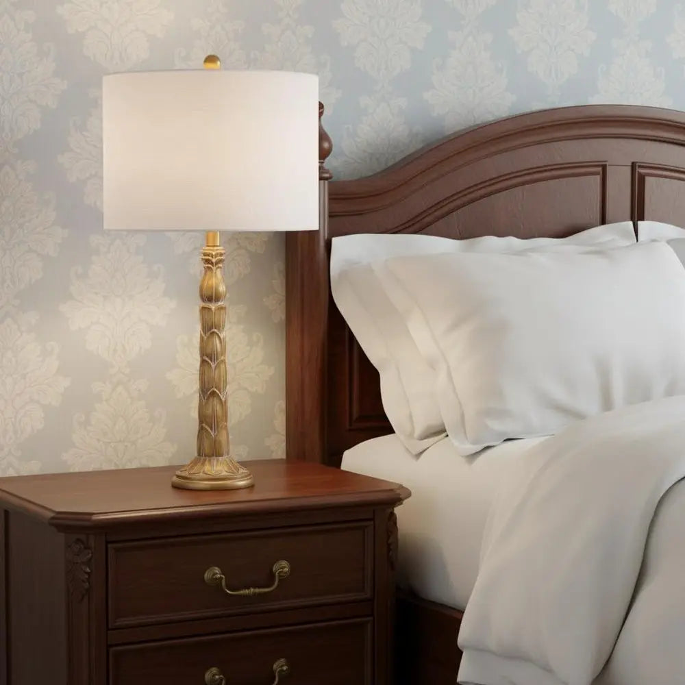 29" Antiqued Gold Novelty Table Lamp LED With Drum Shade HomeRoots