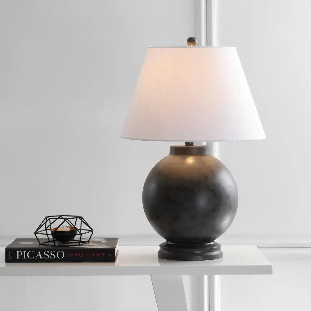 26" Dark Gray Novelty Table Lamp LED With Drum Shade HomeRoots