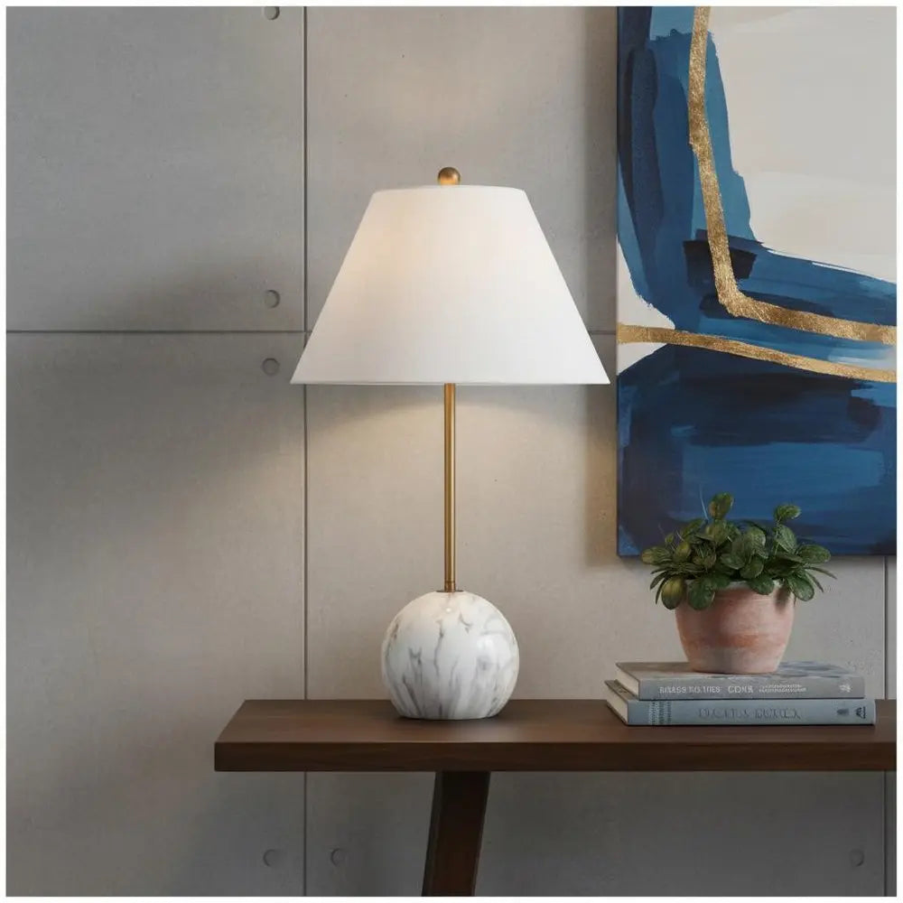 29" White Novelty Table Lamp LED With Globe Shade HomeRoots