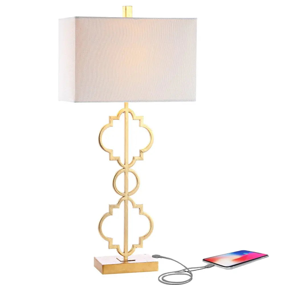 32" Gold Geometric Table Lamp LED With Shade HomeRoots