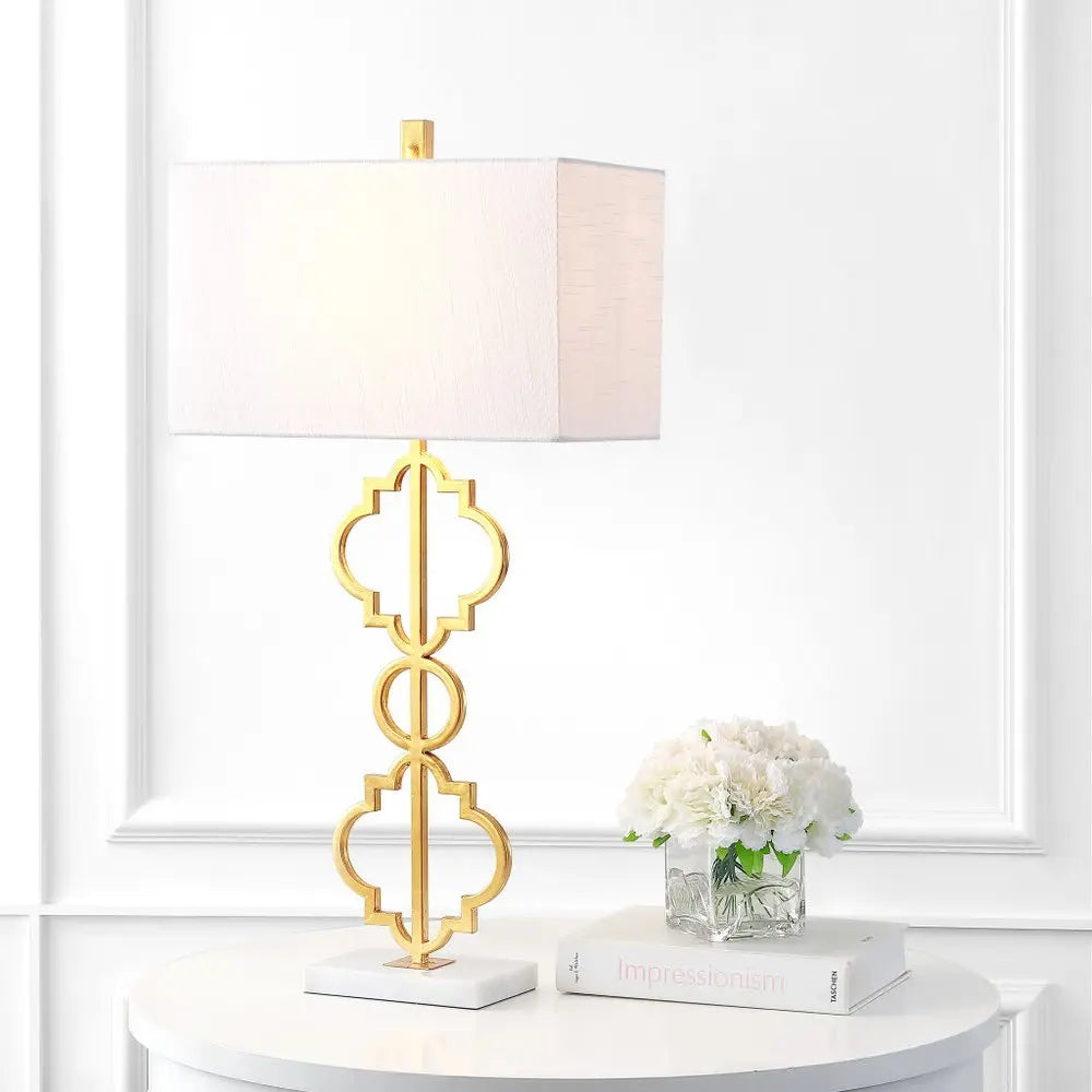 32" White Geometric Table Lamp LED With Shade HomeRoots
