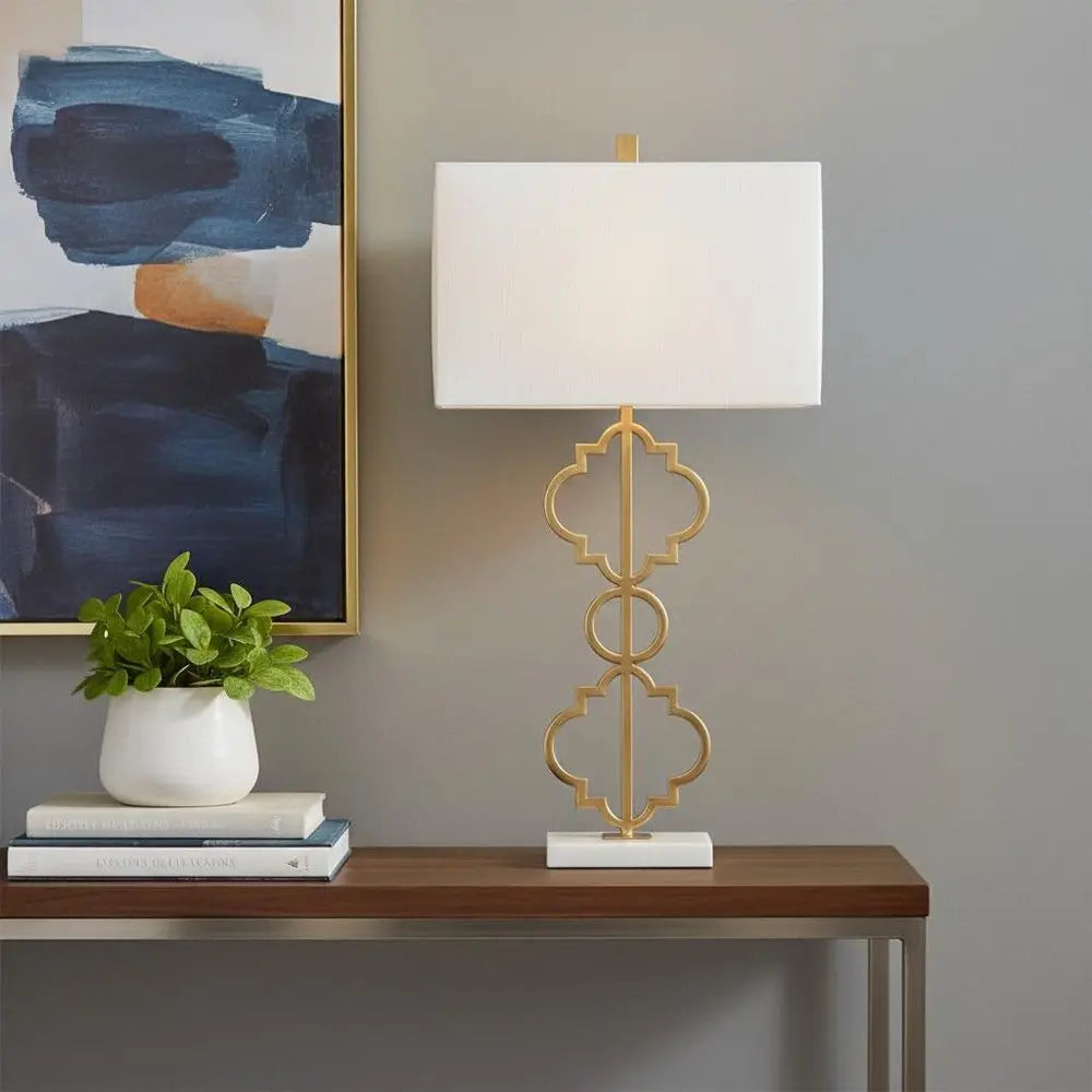 32" White Geometric Table Lamp LED With Shade HomeRoots