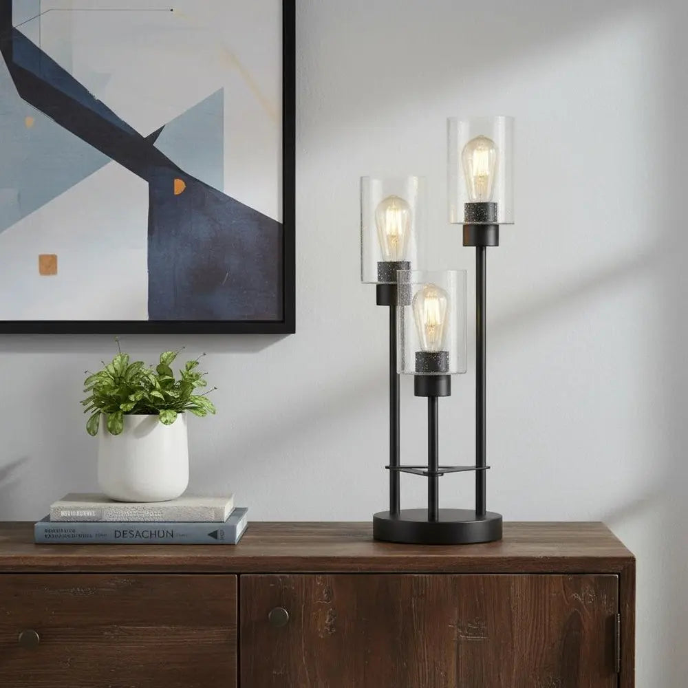 21" Black Novelty Table Lamp LED With Cylinder Shade HomeRoots