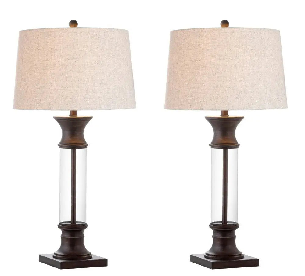 Set of Two 32" Bronze Novelty Table Lamps LED With Drum Shades HomeRoots