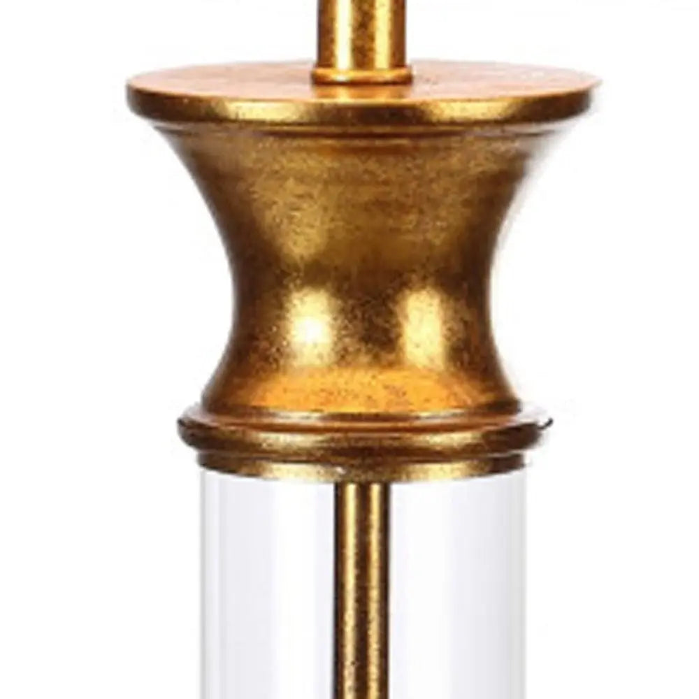 Set of Two 32" Gold Novelty Table Lamps LED With Drum Shades HomeRoots