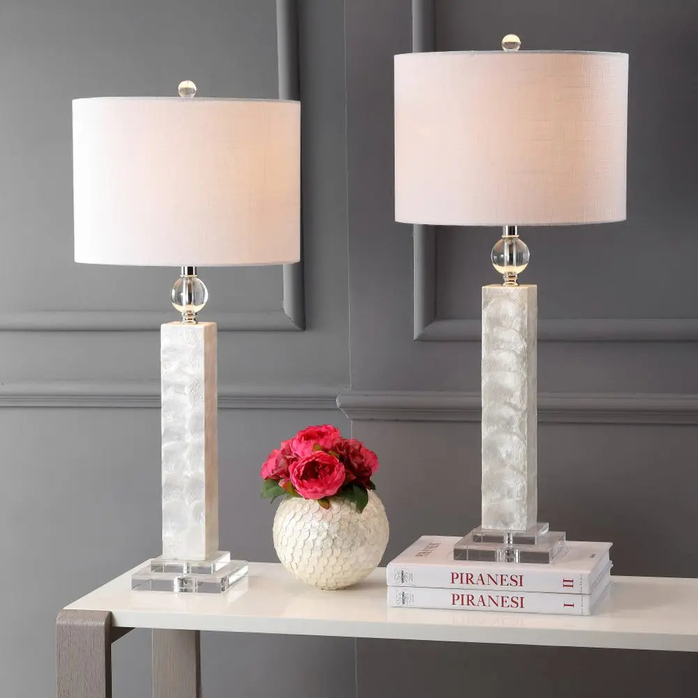 Set of Two 32" Clear Novelty Table Lamps LED With Drum Shades HomeRoots