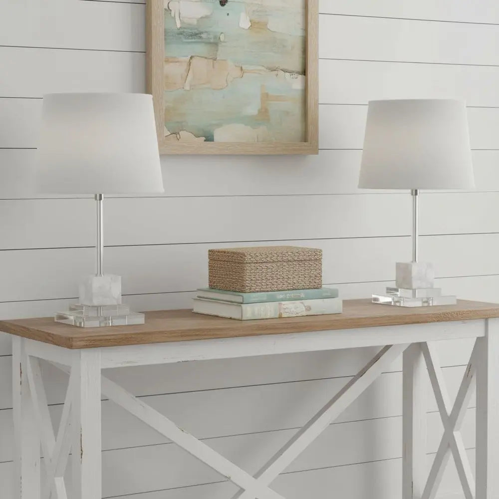 Set of Two 32" Clear Novelty Table Lamps LED With Drum Shades HomeRoots