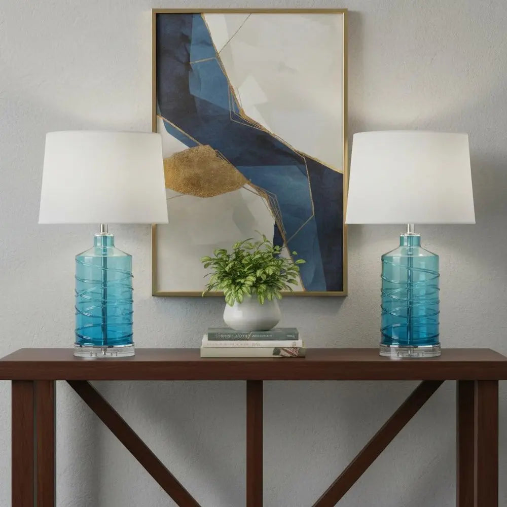 Set of Two 28" Clear Novelty Table Lamps LED With Globe Shades HomeRoots