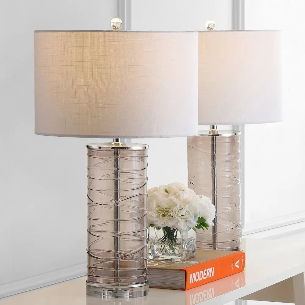 Set of Two 28" Clear Novelty Table Lamps LED With Globe Shades HomeRoots