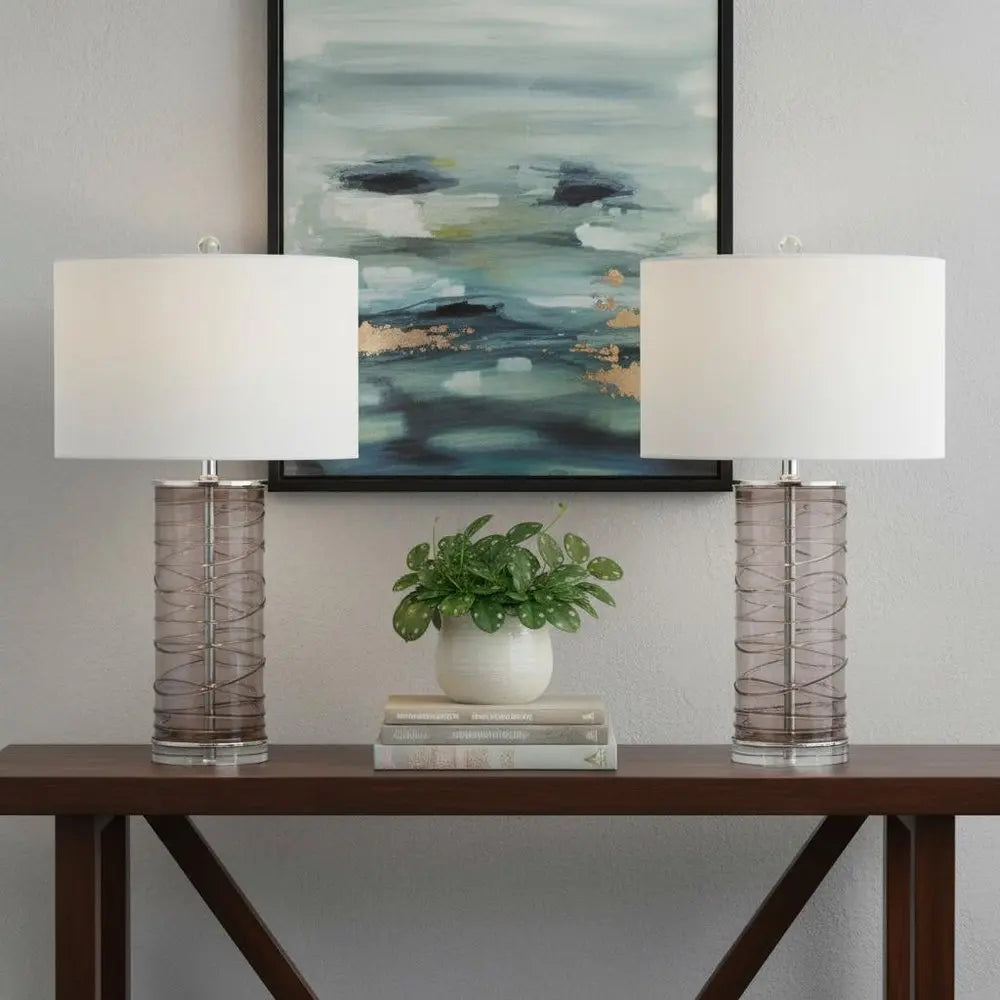 Set of Two 28" Clear Novelty Table Lamps LED With Globe Shades HomeRoots