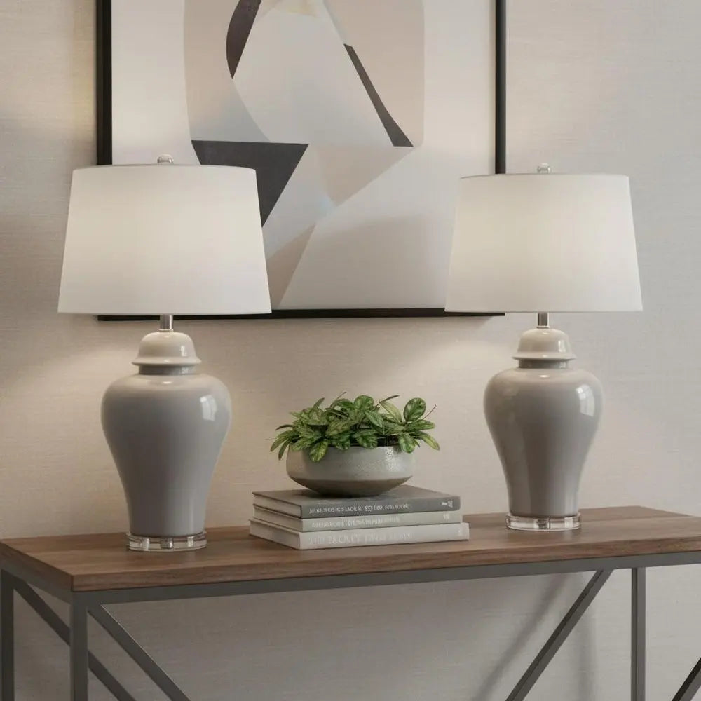 Set of Two 27" Clear Novelty Table Lamps LED With Globe Shades HomeRoots