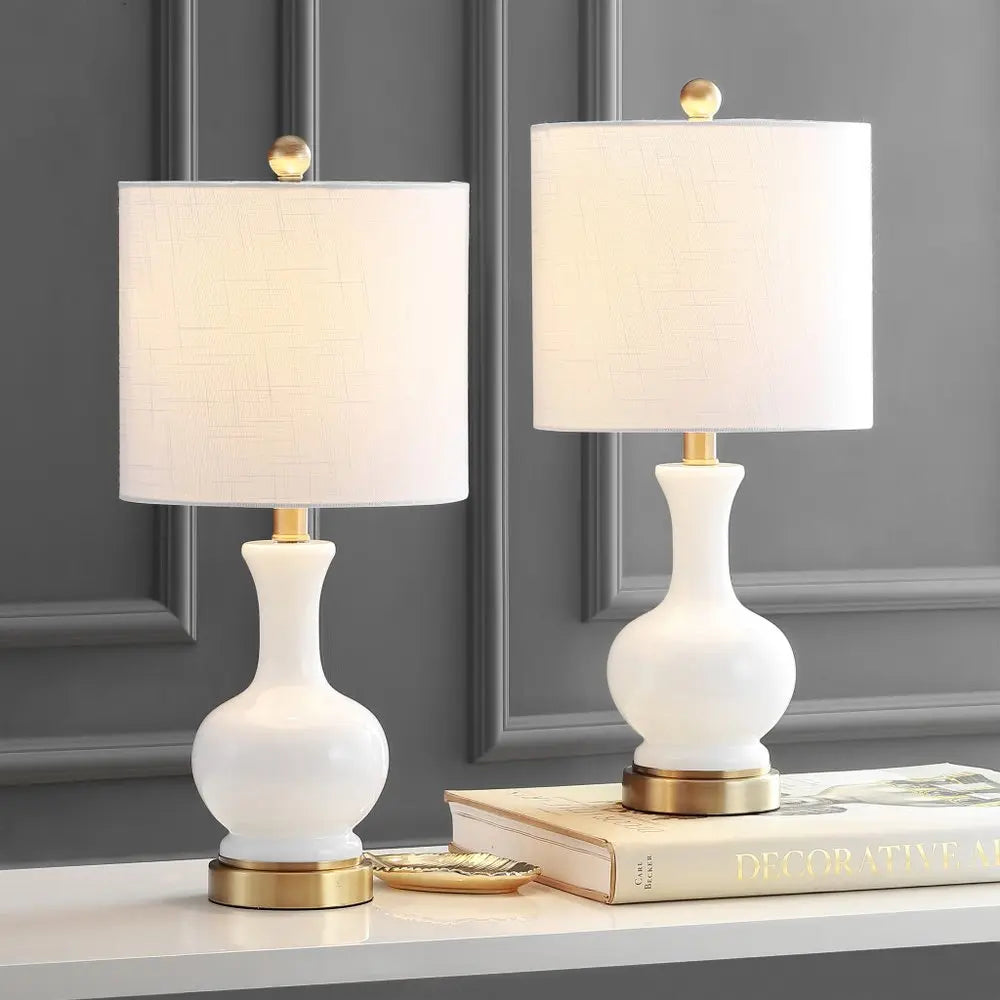 Set of Two 22" Gold Novelty Table Lamps LED With Globe Shades HomeRoots