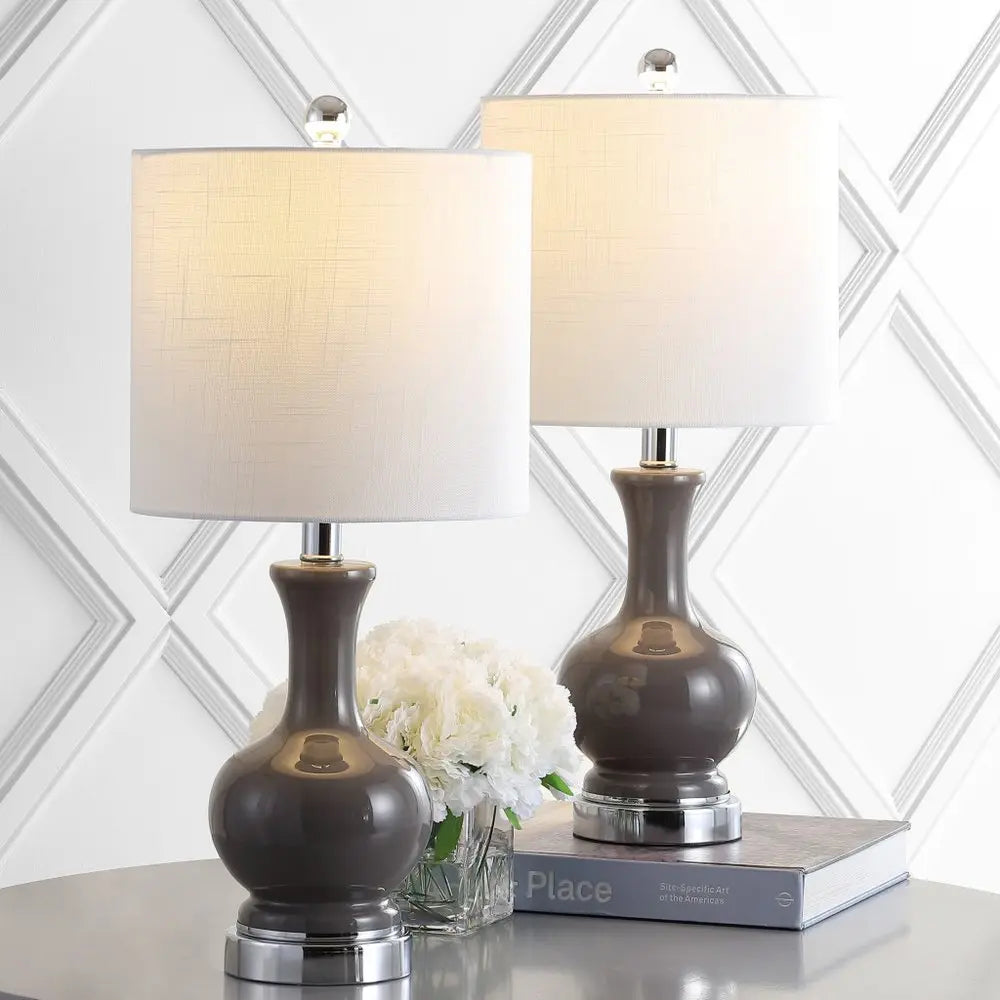 Set of Two 22" Silver Novelty Table Lamps LED With Globe Shades HomeRoots