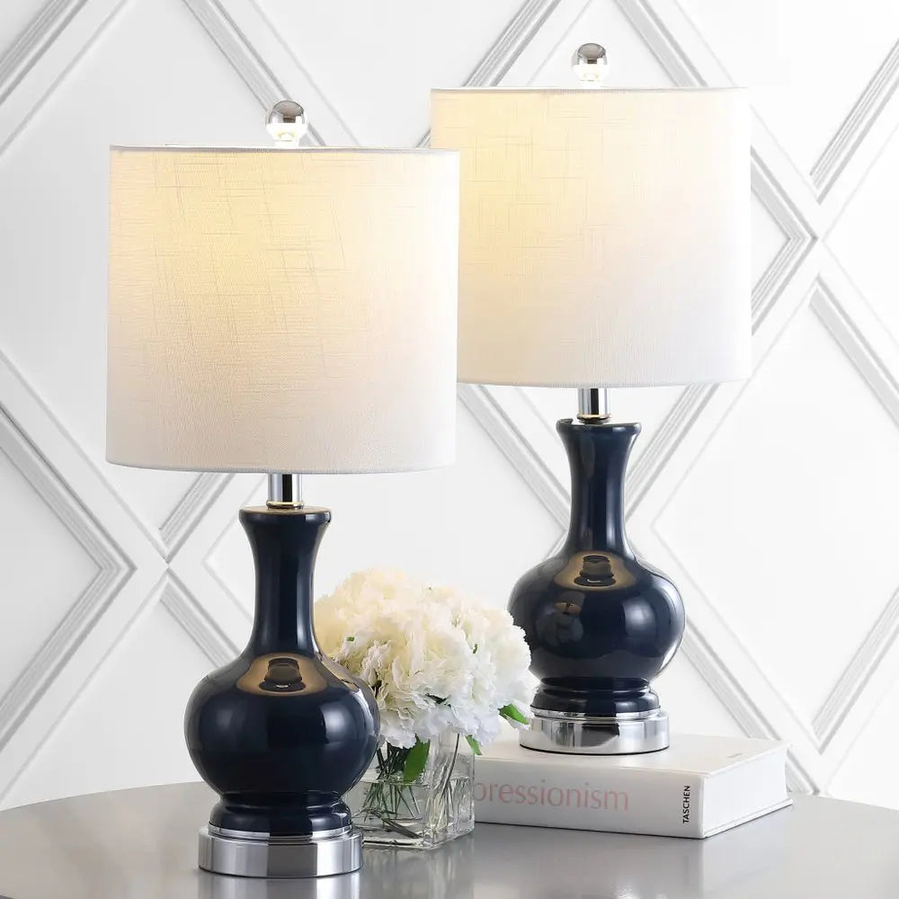 Set of Two 22" Silver Novelty Table Lamps LED With Globe Shades HomeRoots