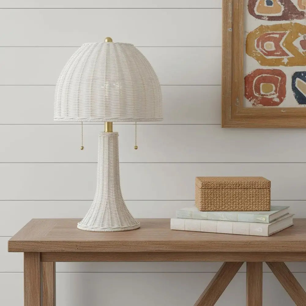 22" White Table Lamp LED With Dome Shade HomeRoots