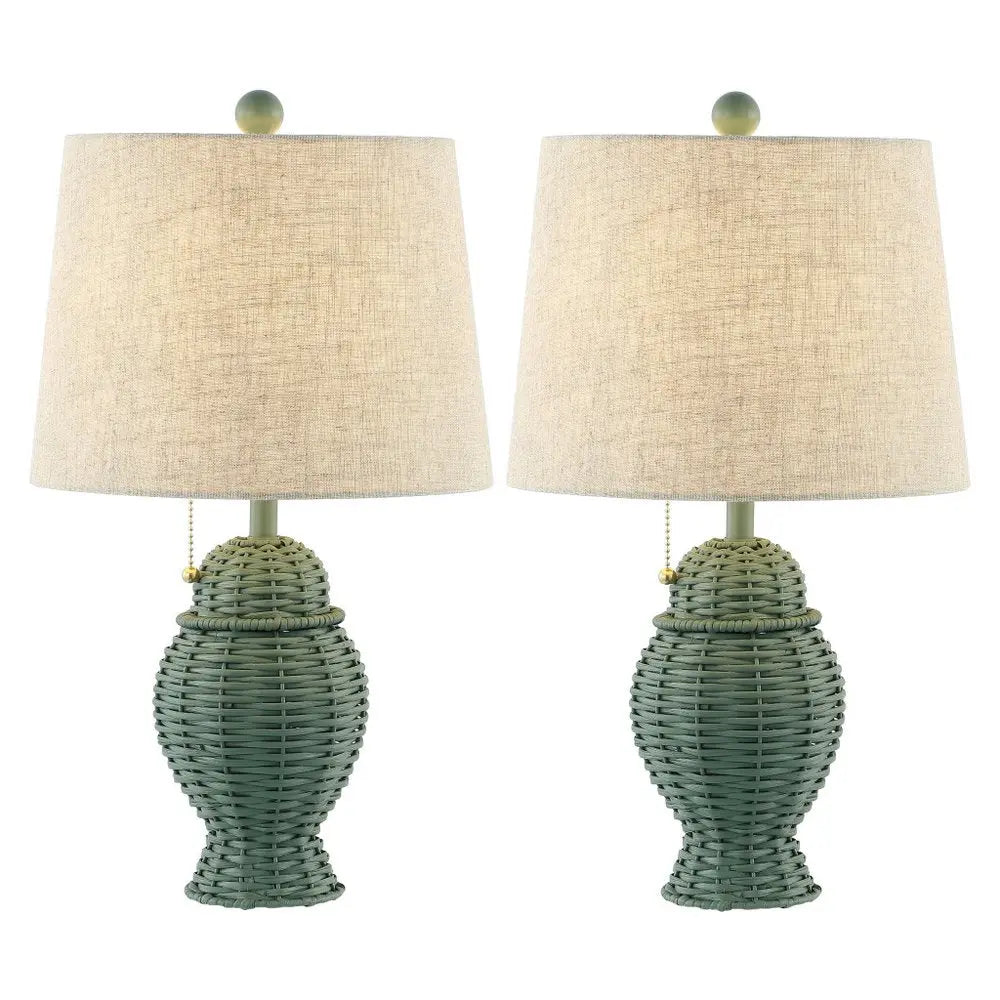 Set of Two 21" Green Urn Table Lamps LED With Empire Shades HomeRoots