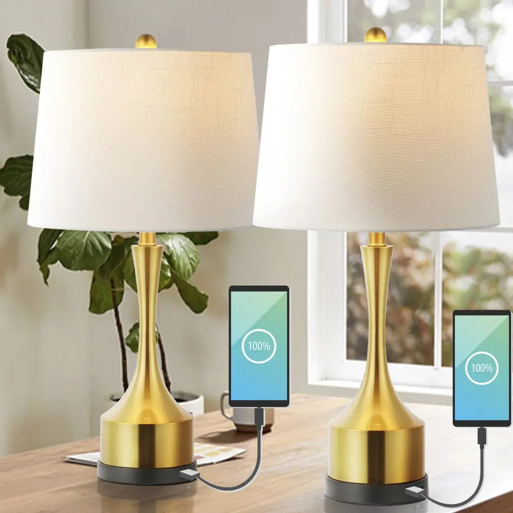 Set of Two 26" Black Novelty Table Lamps LED With Empire Shades HomeRoots