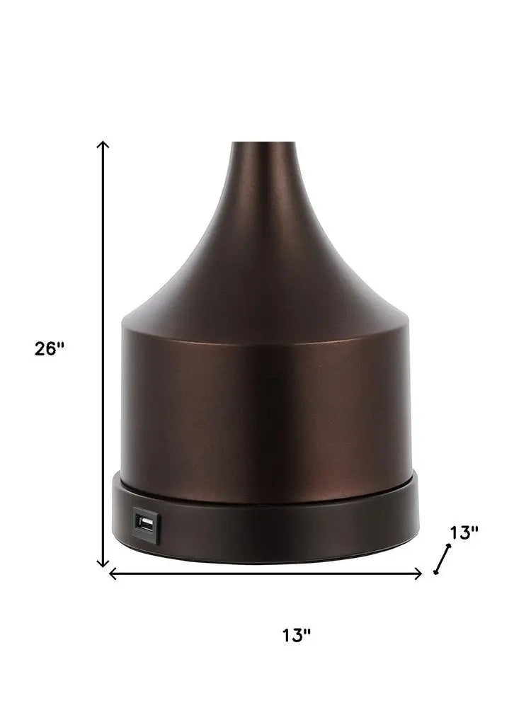 Set of Two 26" Antiqued Bronze Novelty Table Lamps LED With Empire Shades HomeRoots