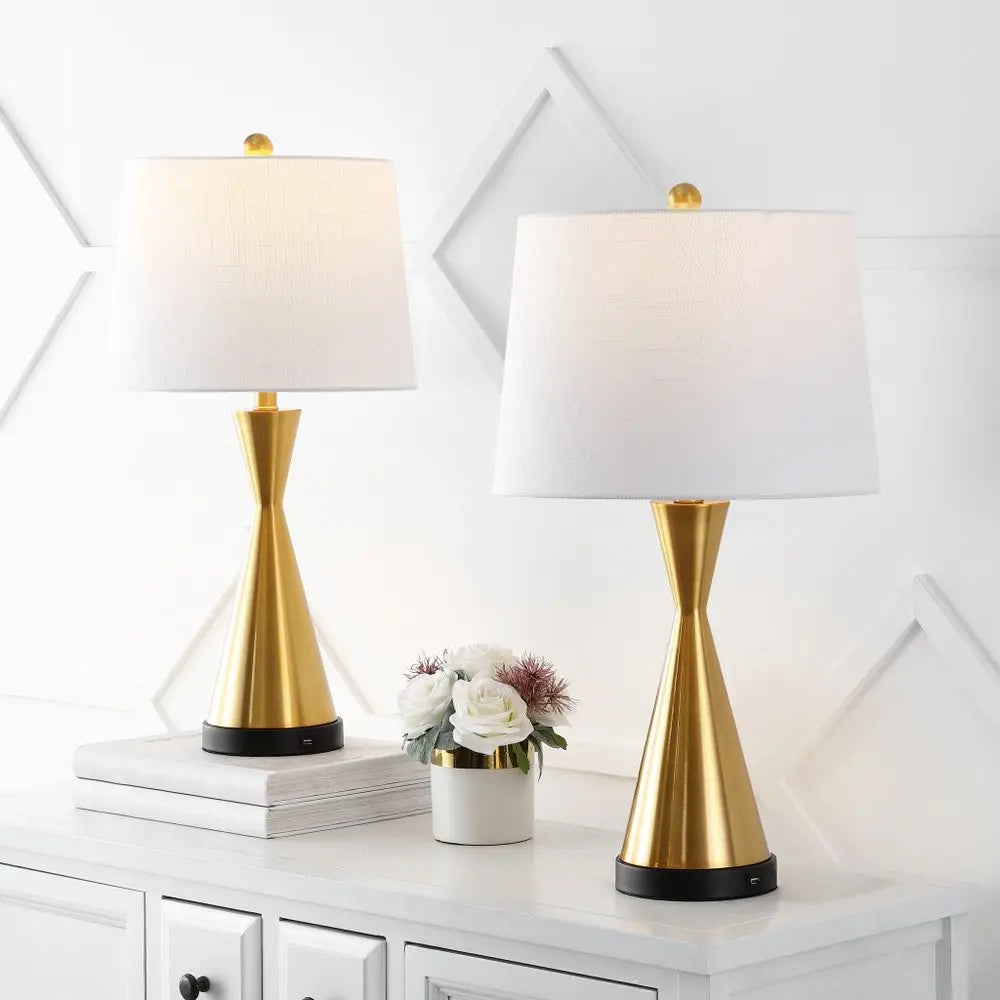 Set of Two 26" Black Novelty Table Lamps LED With Empire Shades HomeRoots