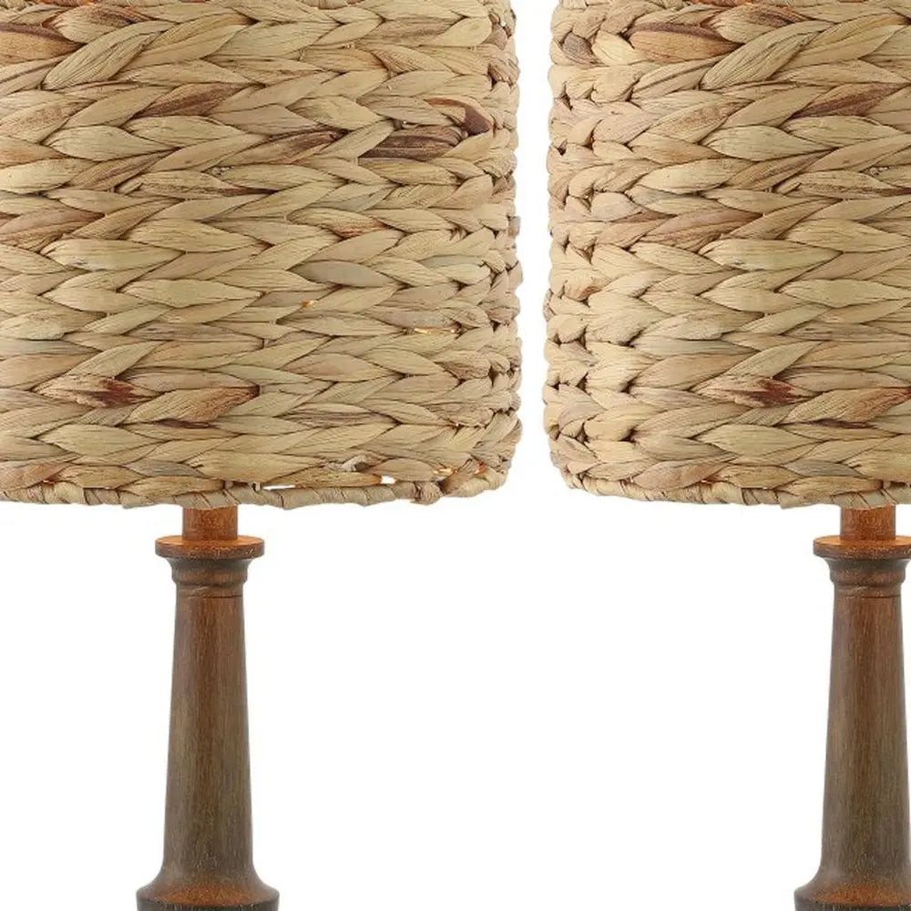 Set of Two 21" Clear Novelty Table Lamps LED With Drum Shades HomeRoots