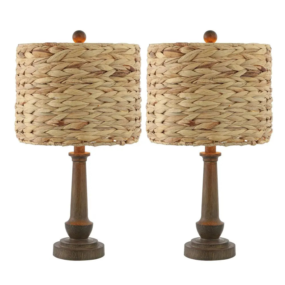 Set of Two 21" Clear Novelty Table Lamps LED With Drum Shades HomeRoots