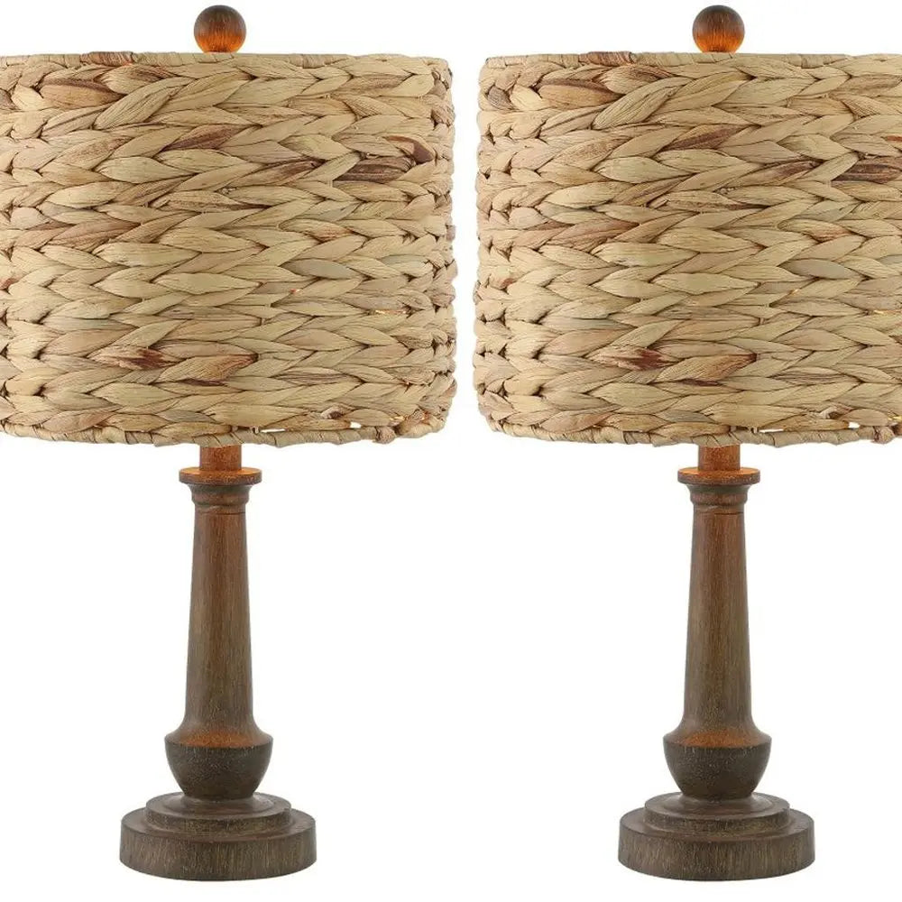 Set of Two 21" Clear Novelty Table Lamps LED With Drum Shades HomeRoots