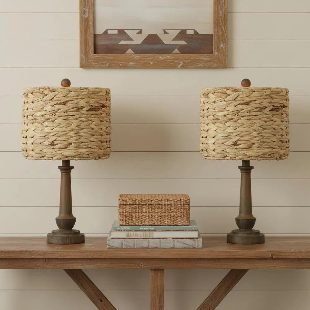 Set of Two 21" Clear Novelty Table Lamps LED With Drum Shades HomeRoots