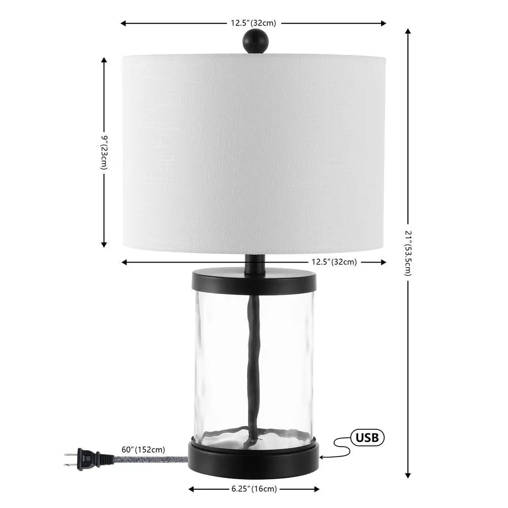 Set of Two 21" Black Table Lamps LED With Drum Shades HomeRoots