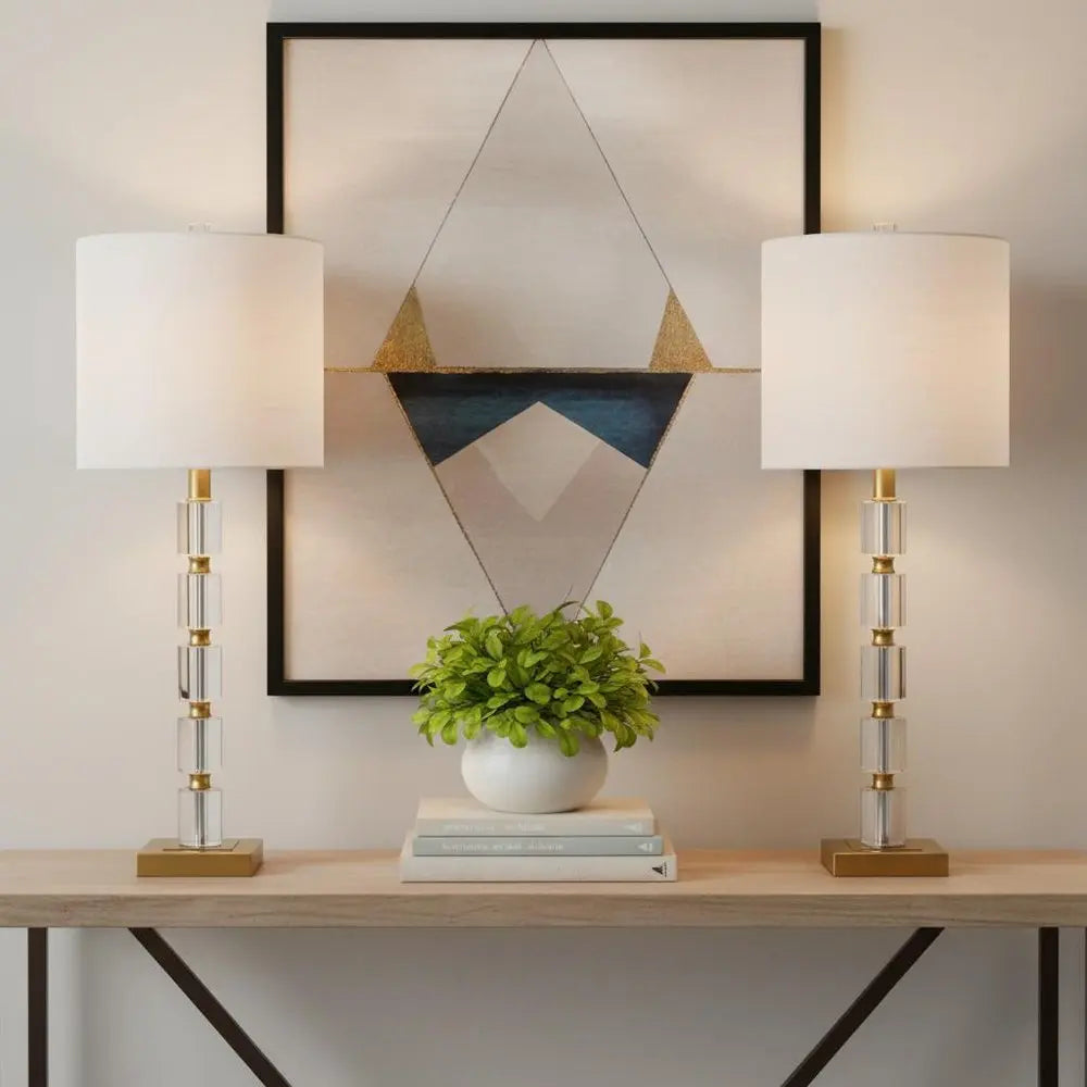 Set of Two 29" Gold Novelty Table Lamps LED With Drum Shades HomeRoots