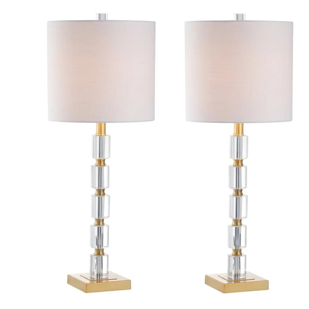 Set of Two 29" Gold Novelty Table Lamps LED With Drum Shades HomeRoots