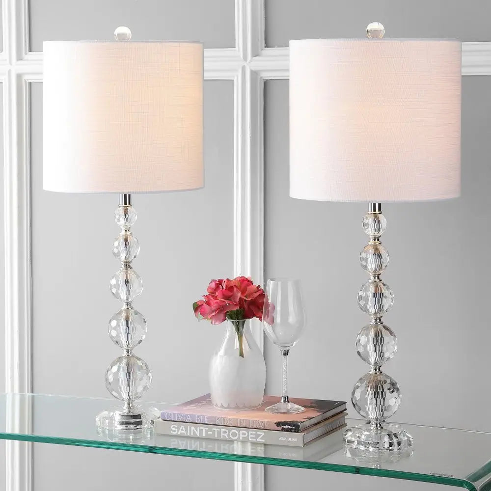 Set of Two 27" Clear Novelty Table Lamps LED With Drum Shades HomeRoots