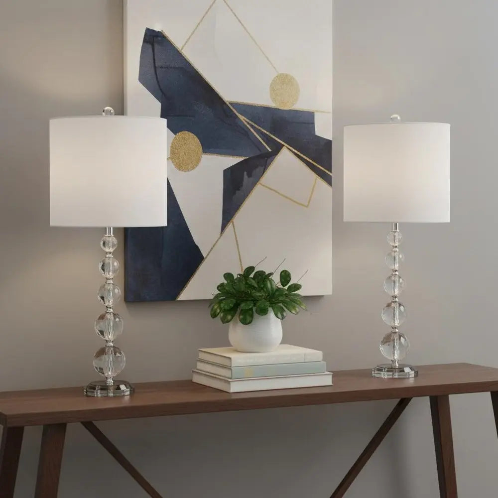 Set of Two 27" Clear Novelty Table Lamps LED With Drum Shades HomeRoots