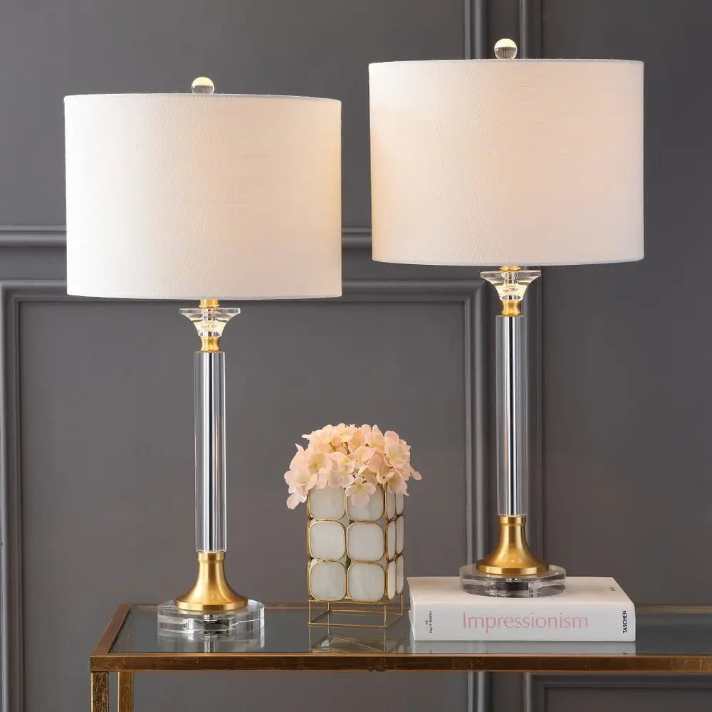 Set of Two 28" Clear Novelty Table Lamps LED With Drum Shades HomeRoots