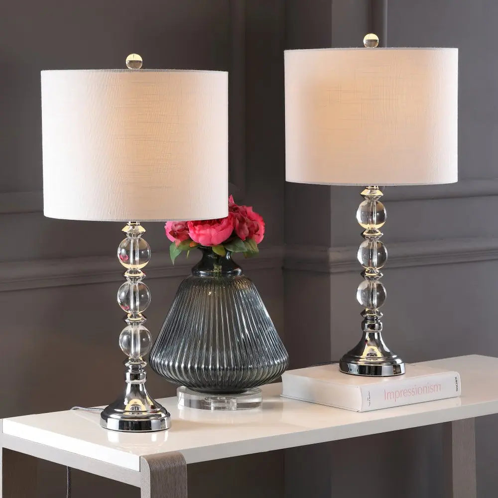 Set of Two 26" Silver Novelty Table Lamps LED With Drum Shades HomeRoots