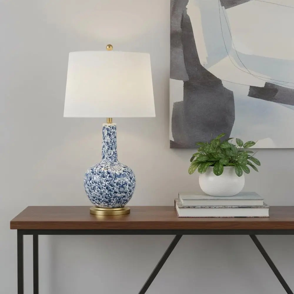 30" Gold Gourd Table Lamp LED With Empire Shade HomeRoots