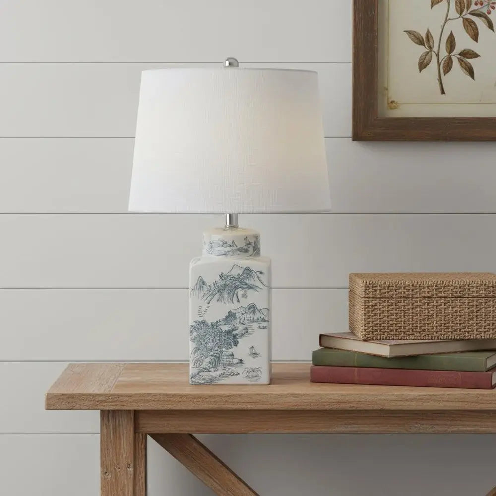 25" Blue Novelty Table Lamp LED With Drum Shade HomeRoots