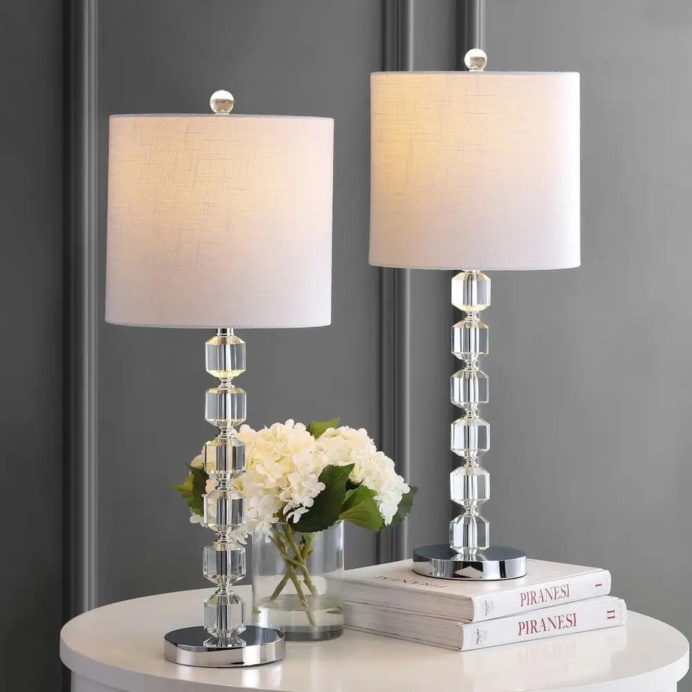 Set of Two 28" Silver Novelty Table Lamps LED With Globe Shades HomeRoots