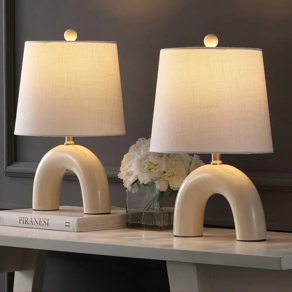 Set of Two 18" Clear Novelty Table Lamps LED With Empire Shades HomeRoots