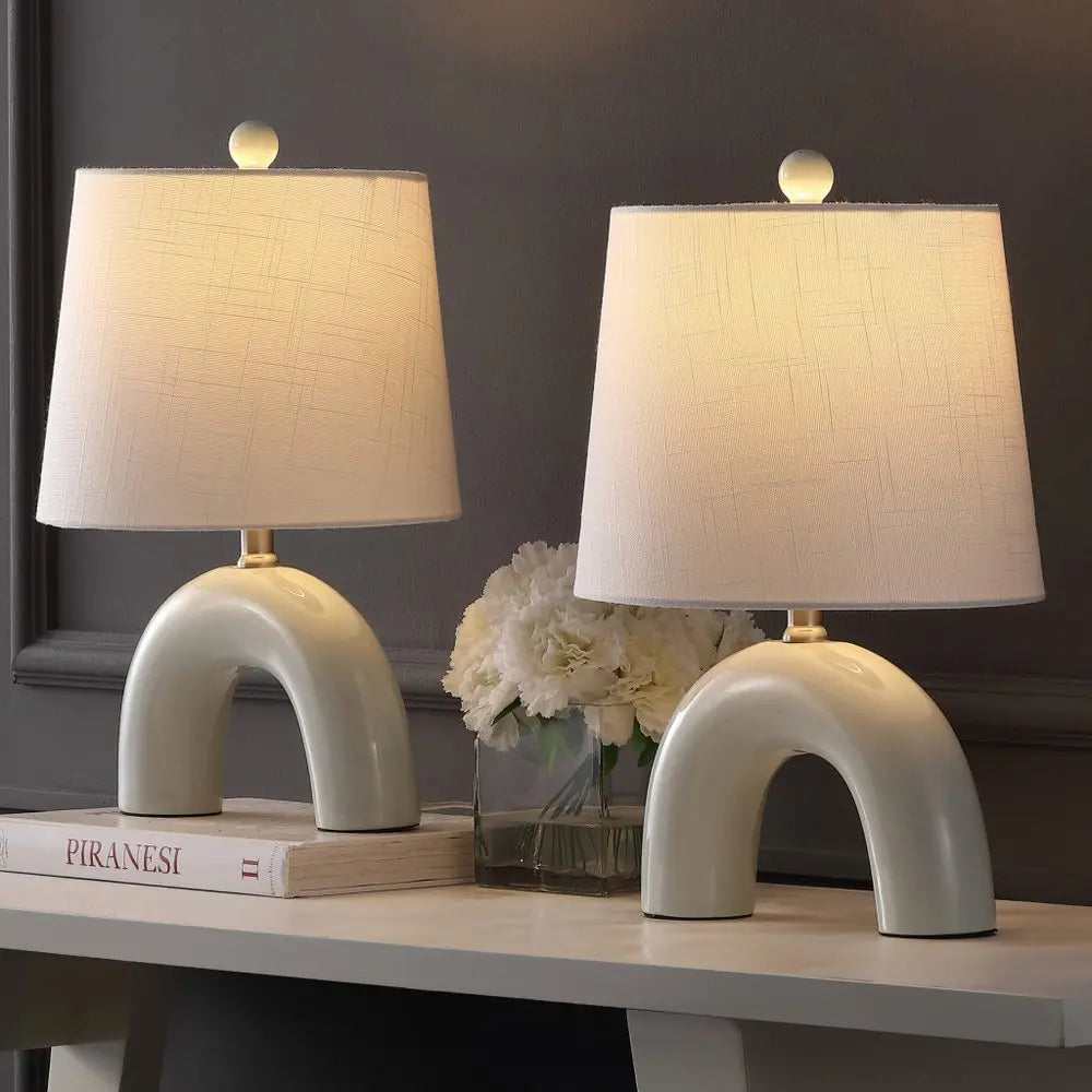 Set of Two 18" Clear Novelty Table Lamps LED With Empire Shades HomeRoots