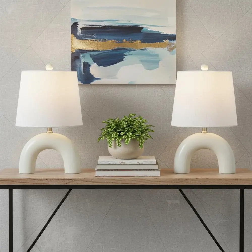 Set of Two 18" Clear Novelty Table Lamps LED With Empire Shades HomeRoots