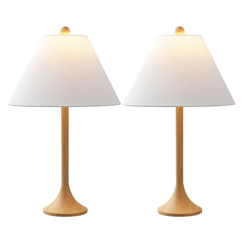 Set of Two 25" Brown Table Lamps LED With Empire Shades HomeRoots