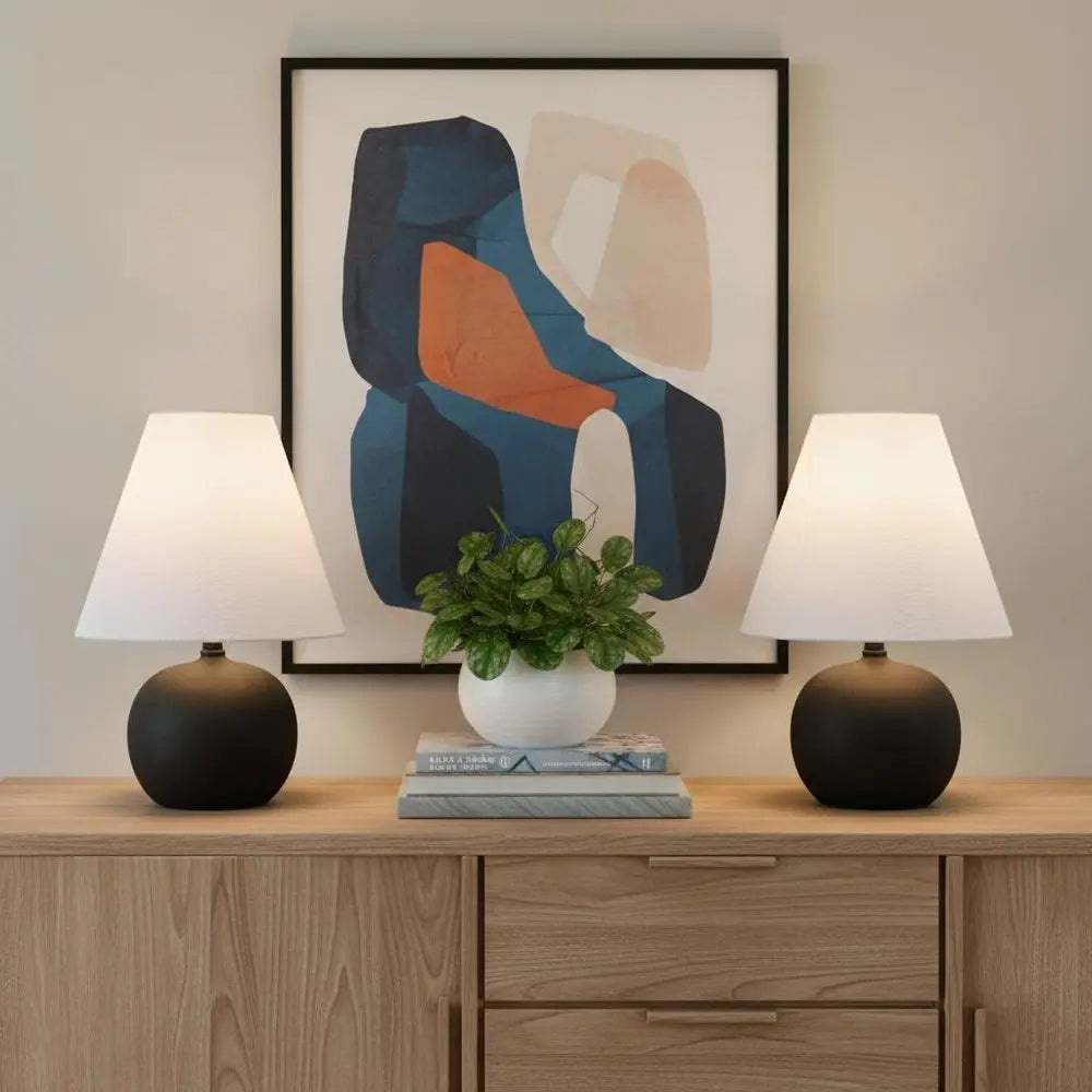 Set of Two 18" Clear Novelty Table Lamps LED With Cone Shades HomeRoots