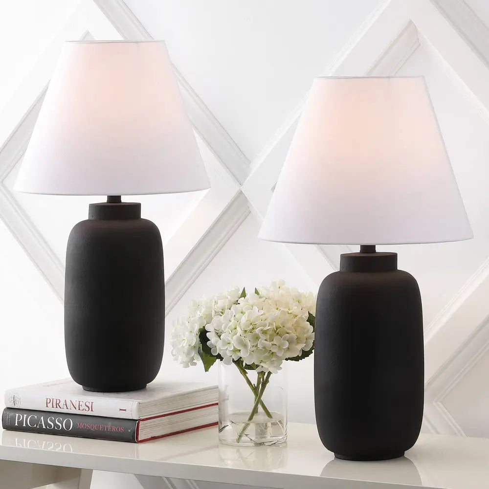 Set of Two 25" Clear Urn Table Lamps LED With Cone Shades HomeRoots