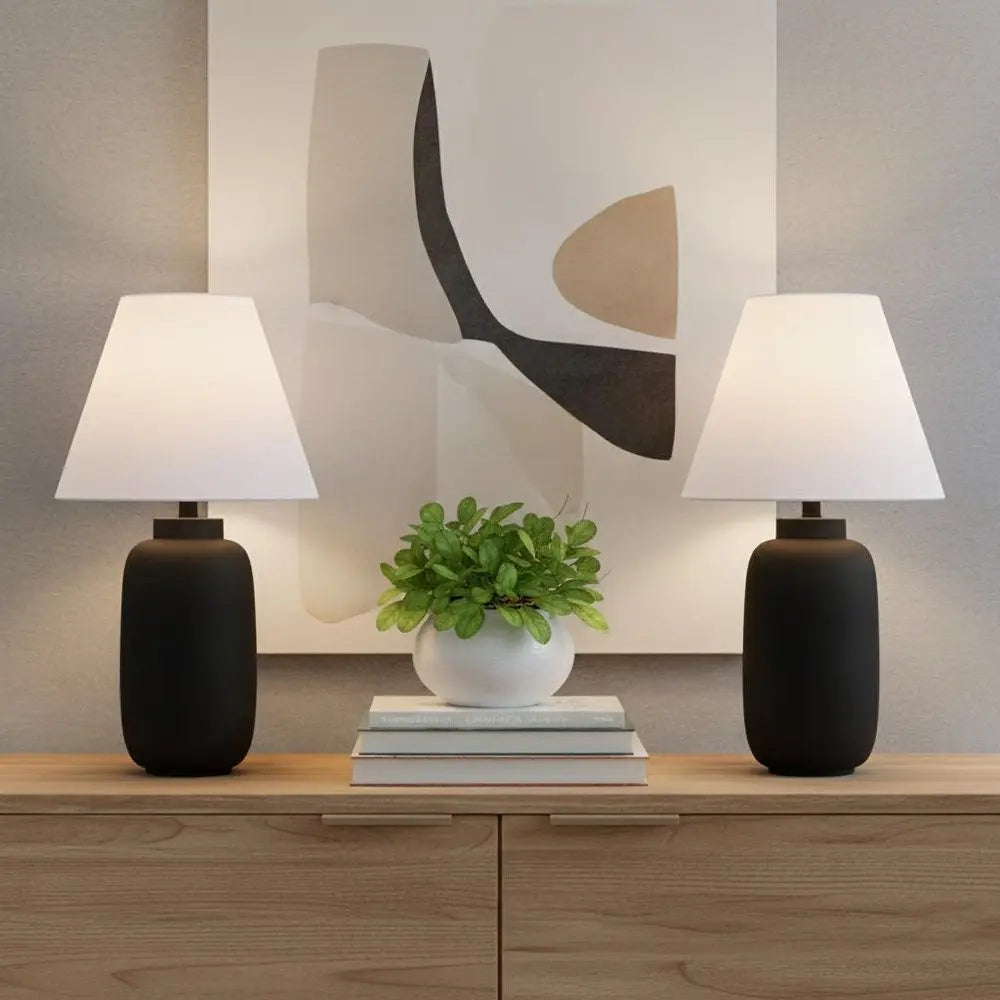 Set of Two 25" Clear Urn Table Lamps LED With Cone Shades HomeRoots