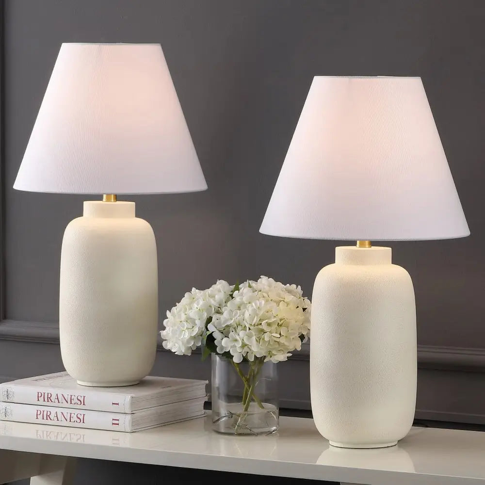 Set of Two 25" Clear Urn Table Lamps LED With Cone Shades HomeRoots