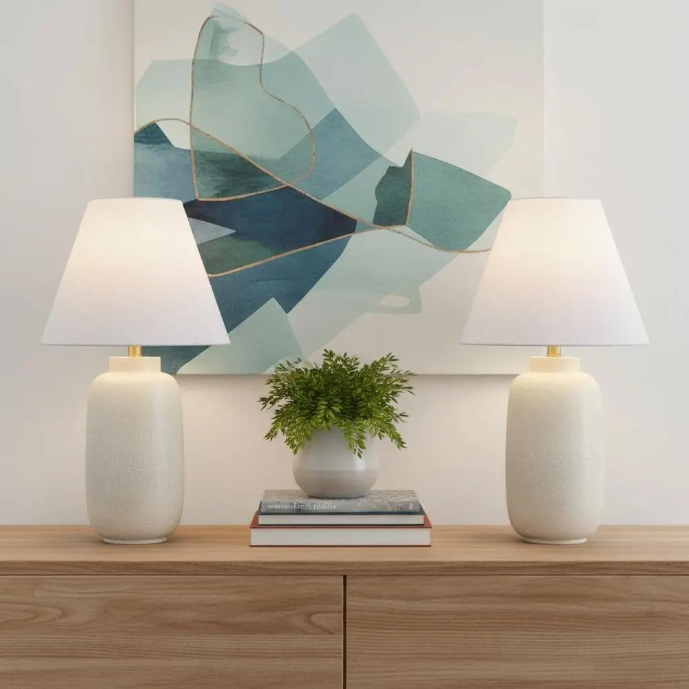 Set of Two 25" Clear Urn Table Lamps LED With Cone Shades HomeRoots